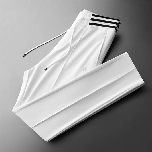 Fashion Ice Silk Pants Men's Waffle Embroidered Sweatpants