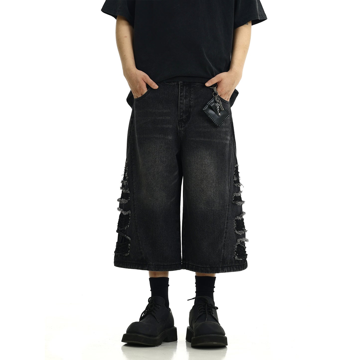 Washed Do The Old Cowboy Shorts Loose Straight Cropped Pants