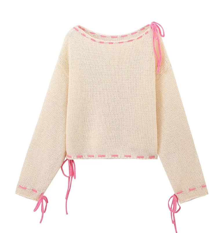 Women's Handmade Loose Sweater With Rope