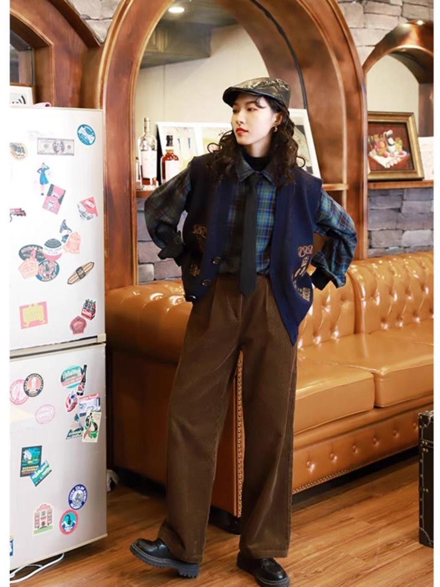 Suit Pants Women's High Waist Corduroy Slimming