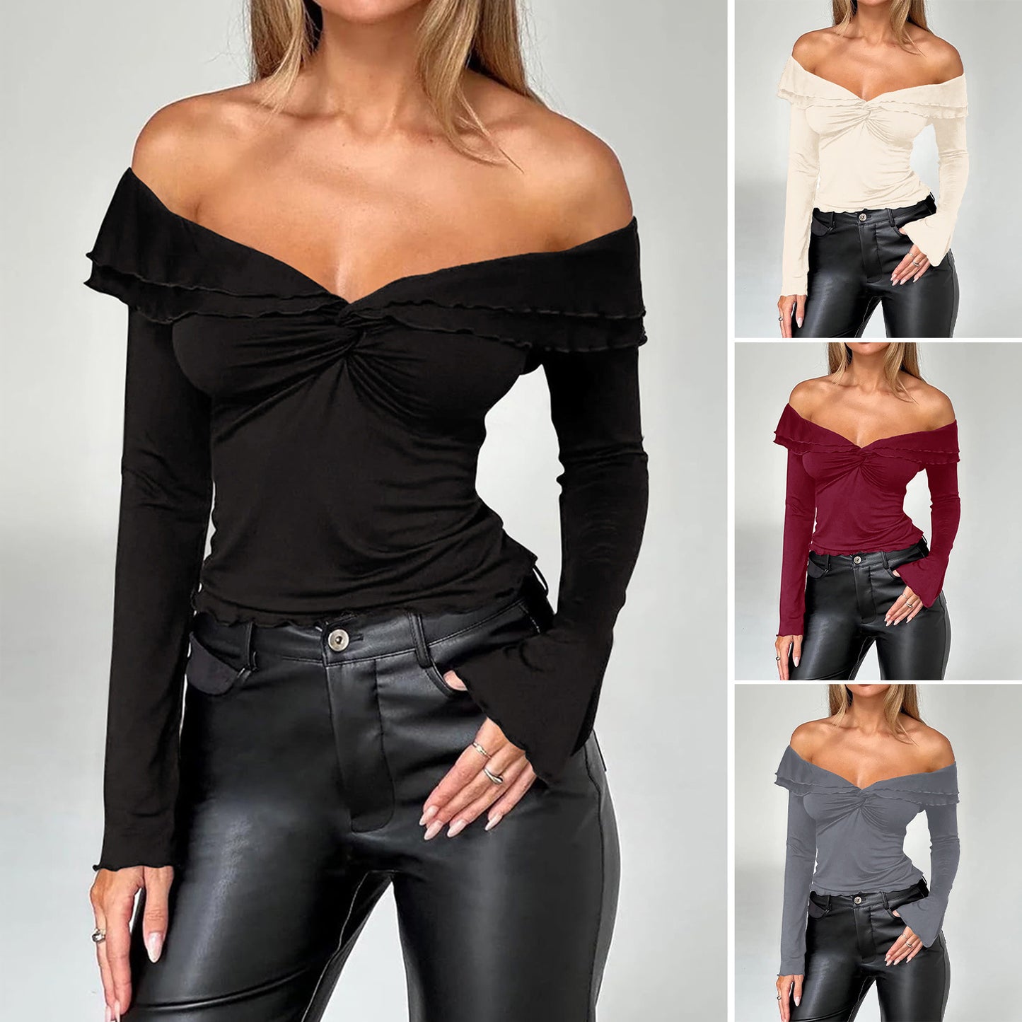 Women's Solid Color Long-sleeved Knitted Top