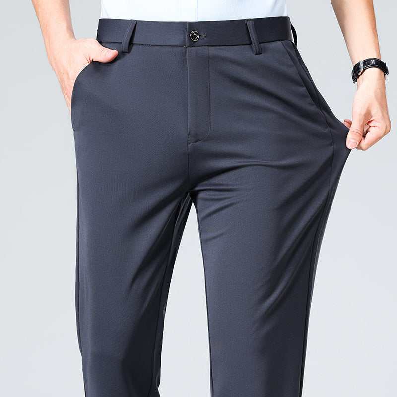 Men's Four-sided Elastic Ice Silk Trousers High Waist Breathable