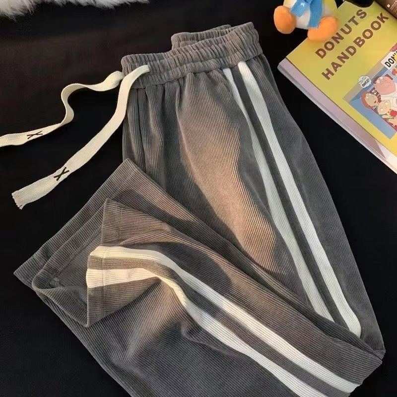 Striped Contrast Color Corduroy Casual Pants Men