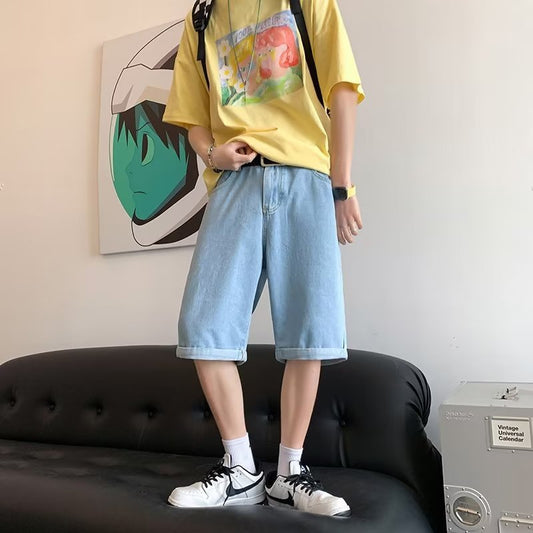 Summer Denim Shorts Male Hong Kong Style Trendy