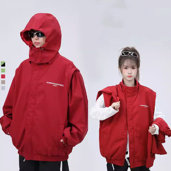 Detachable Sleeve Hooded Jacket Coat