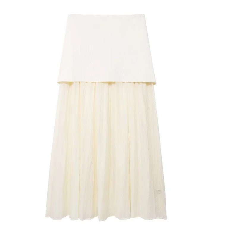 Women's Knitted Vest Splicing Long Skirt Set