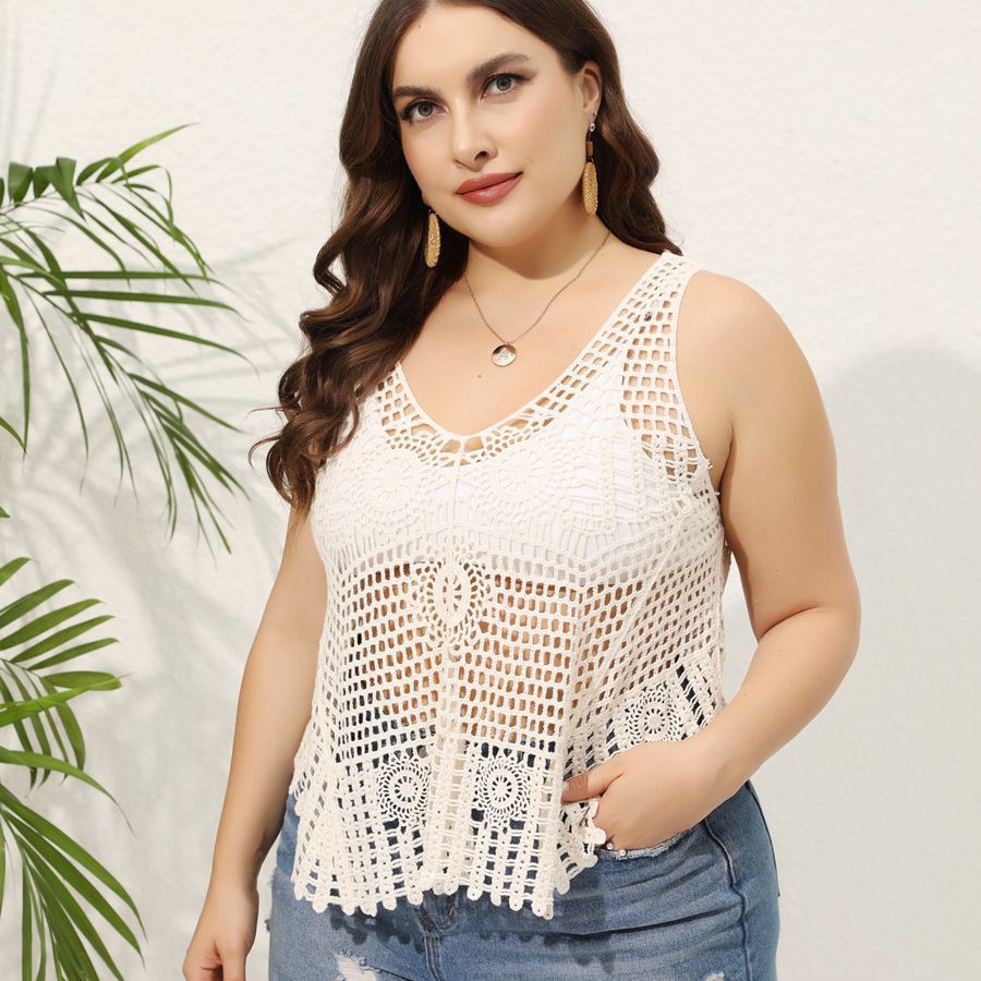 Women's Clothing V-neck Hollow Beach Cover-up Outer Tops