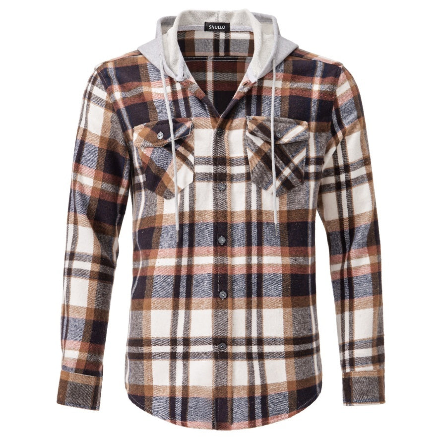 Spring And Autumn Men's Plaid Shirt With Hat