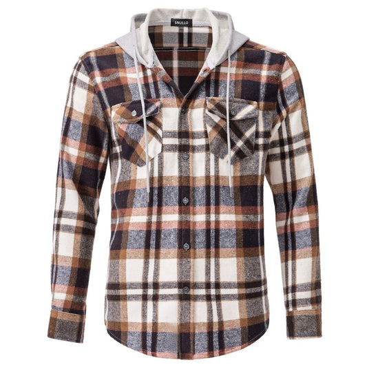 Spring And Autumn Men's Plaid Shirt With Hat