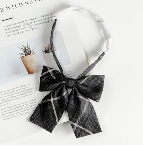 JK Tie Black Gray Plaid Striped Girl Bow
