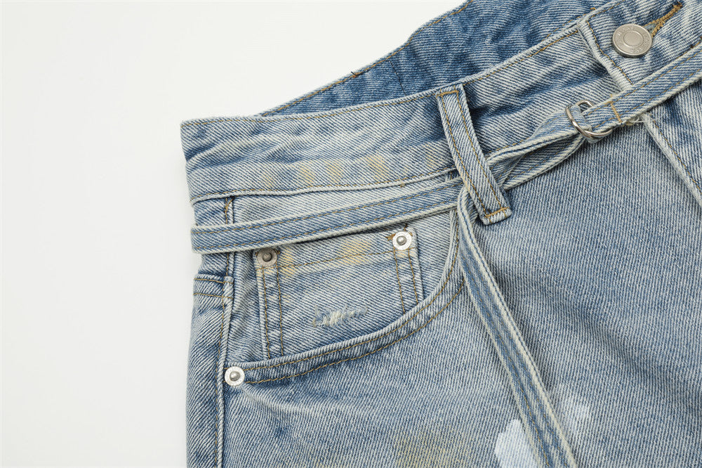 American Painting Splashed Ink Printing Denim Shorts
