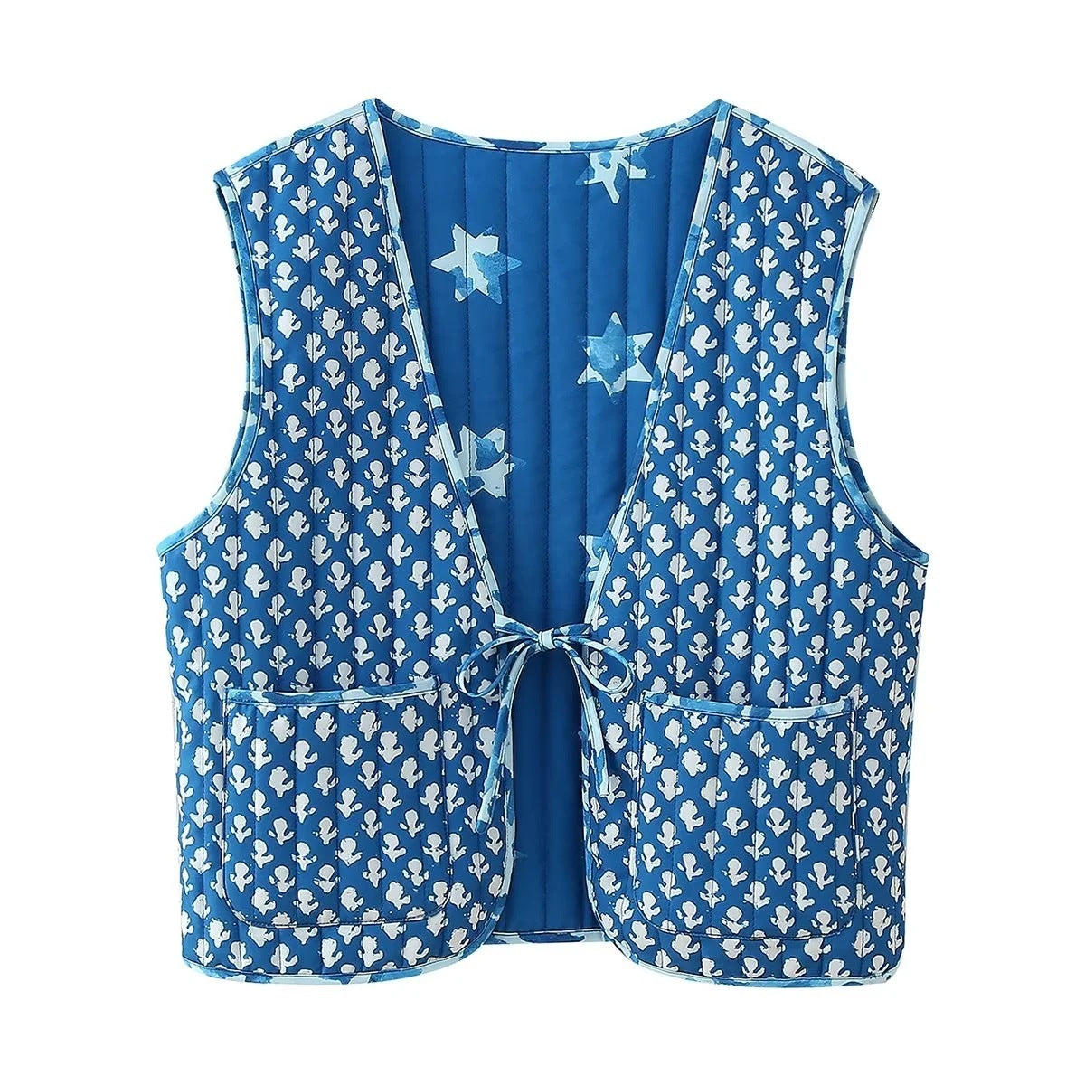 Women's Two-Sided Printed Lace-up Cotton Vest