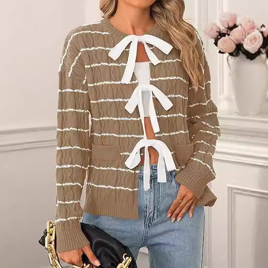 Women's Knitted Cardigan Tied Top