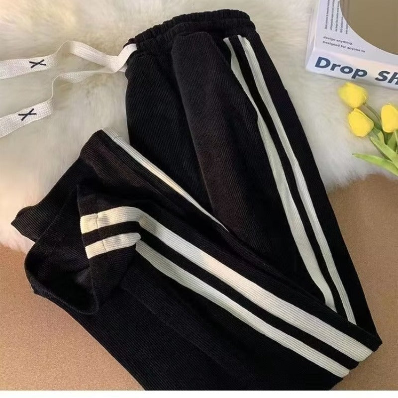 Striped Contrast Color Corduroy Casual Pants Men