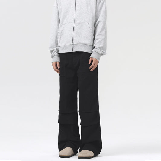Pleated Straight Cargo Men's Street Cotton Loose Casual Trousers