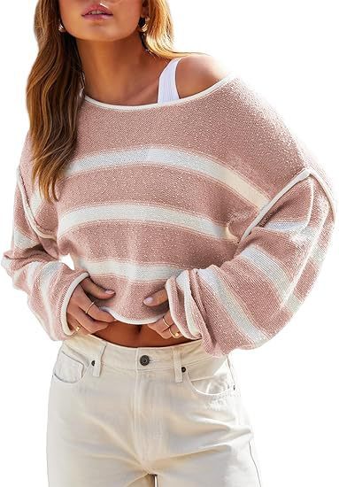 Pullover Knitting Off-the-shoulder Short Shipment Women's Striped