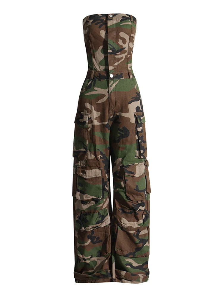 Fashion Spray Color Camouflage Tube Top One-piece Overalls European And American Hot Girl Jumpsuit