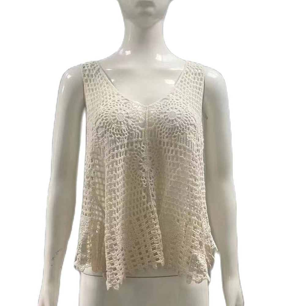Women's Clothing V-neck Hollow Beach Cover-up Outer Tops