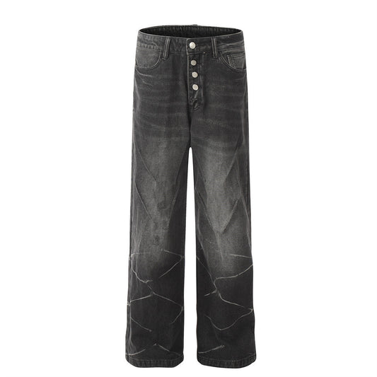 Men's Punk Old Wash Water Worn Out Loose Straight Trousers