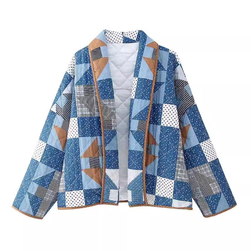 Women's Geometric Pattern Print Cotton-padded Jacket Coat