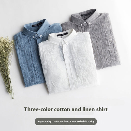 Linen Shirt Men's Long Sleeve Thin Casual Cotton Linen Shirt