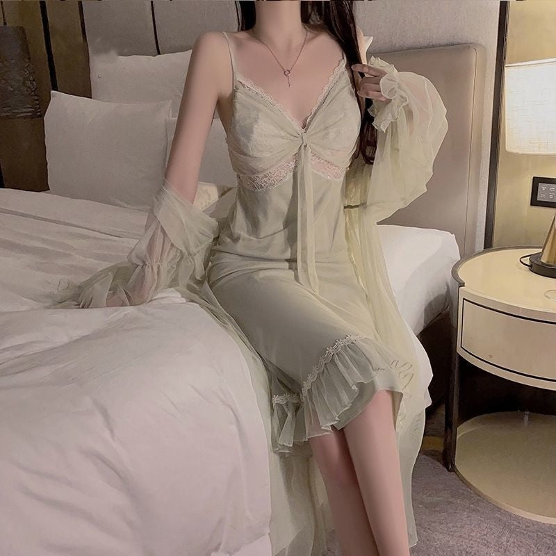 New Long Ice Silk Pajamas With Chest Pad