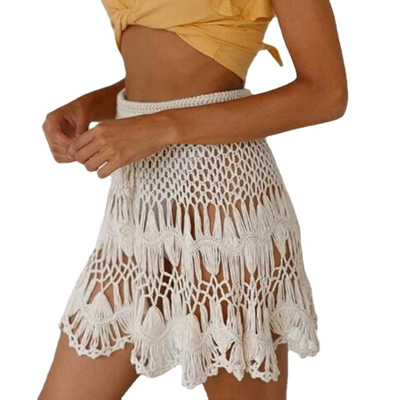 European And American Holiday Waist Belt Adjustable Sexy Cutout A- Line Skirt