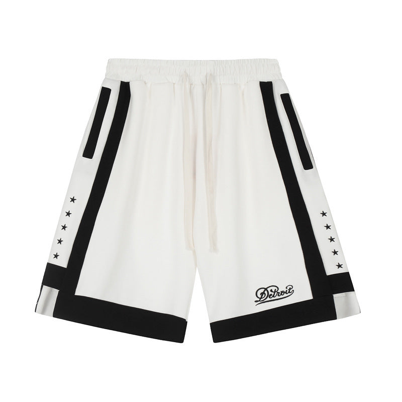 American Street Stitching Contrast Color Stripes Hip Hop Shorts Men