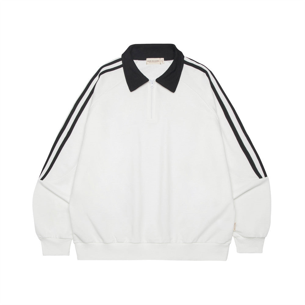 Contrast Color Lapels Three Bars Loose Sweater Spring And Autumn Men's