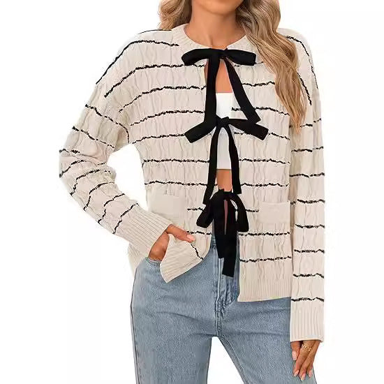 Women's Knitted Cardigan Tied Top