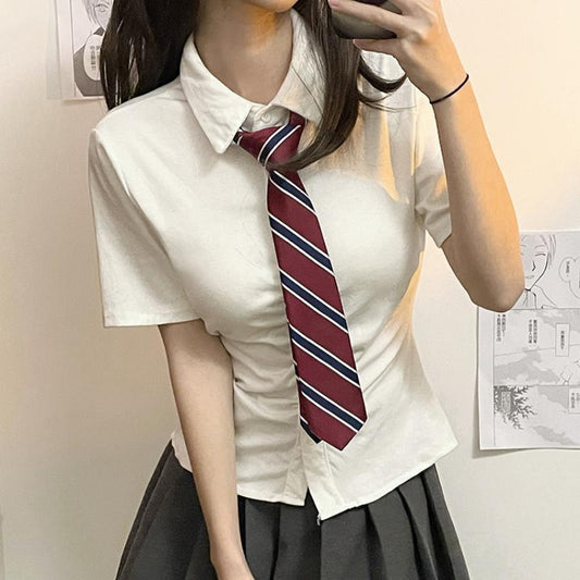 Slim-fit Pleated All-match Senior Girl's Top Summer