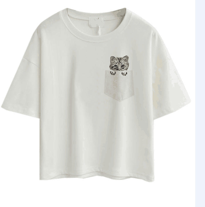 European And American Simple And Short Embroidered Short Sleeve Exposed Navel