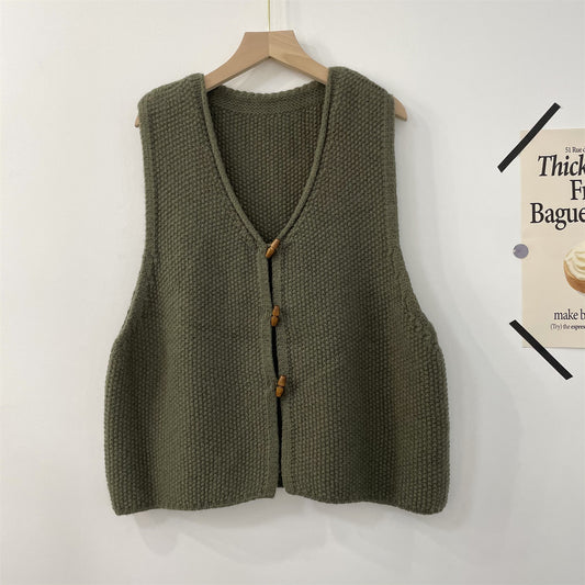 Horn Button Vest Waistcoat Sleeveless Knitwear