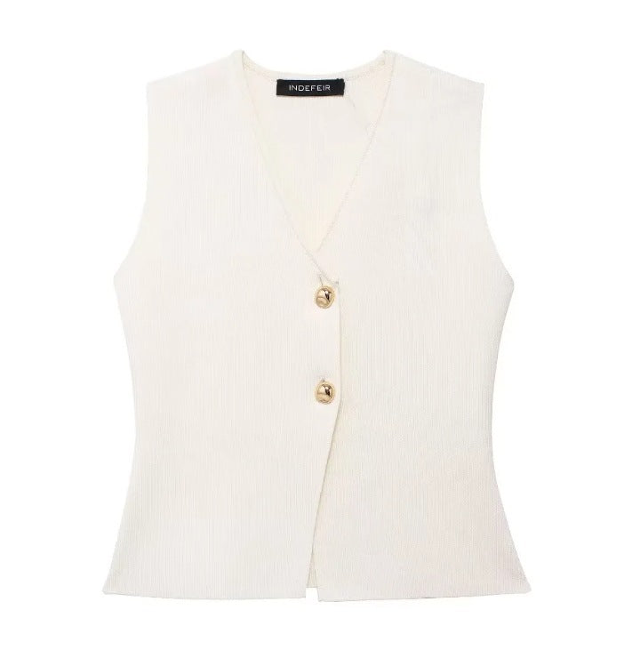 Women's Knitted Vest Splicing Long Skirt Set