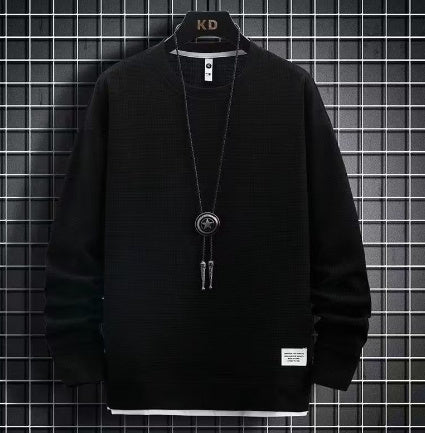 Waffle Casual Sports Round Neck Sweater