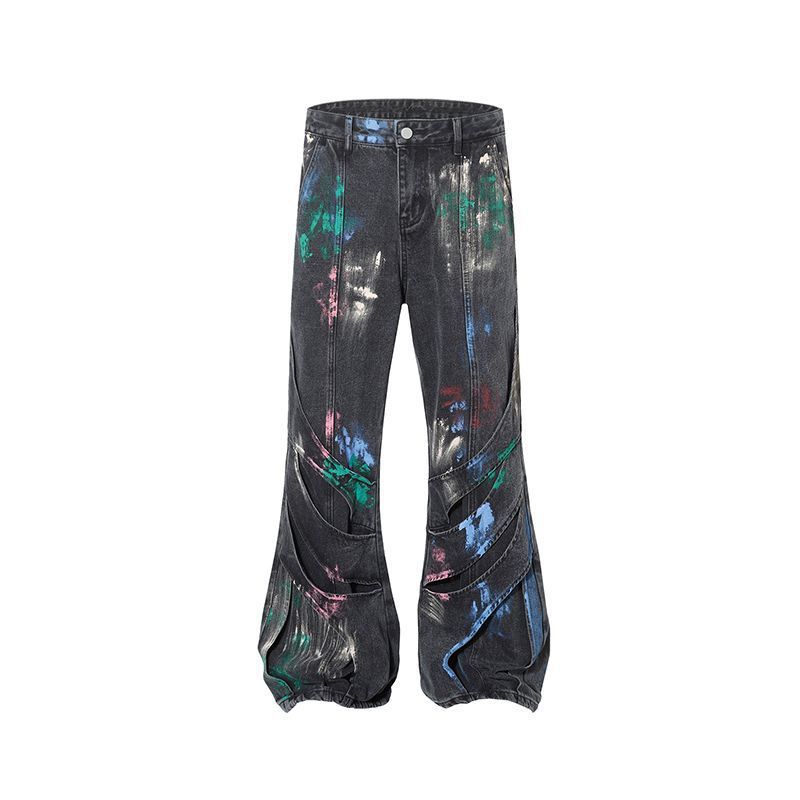 High Street Personalized Split Hand-painted Denim Trousers