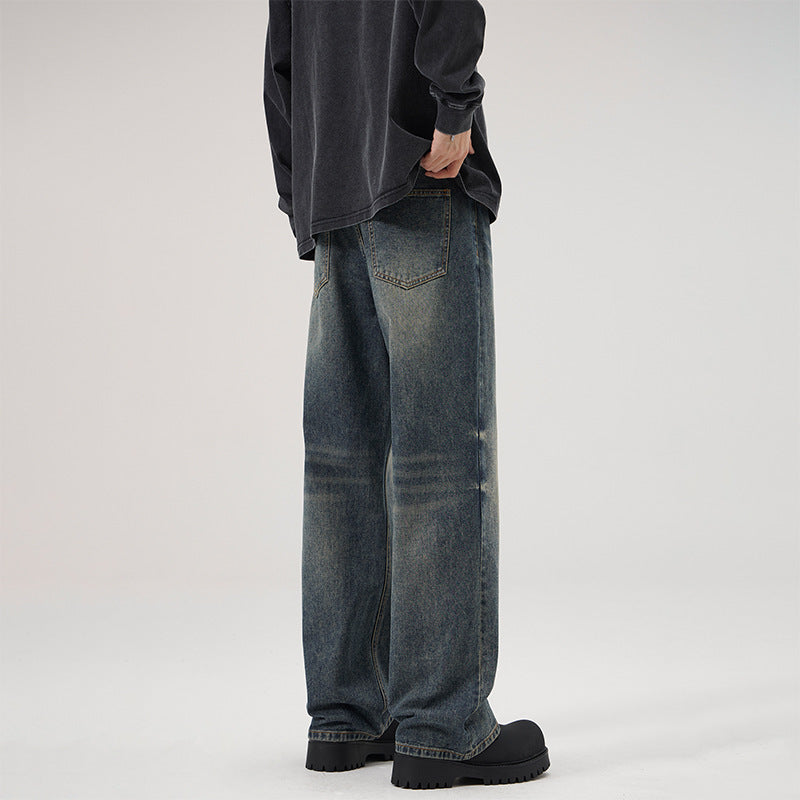 Men's American-style Retro Loose Straight Jeans Men's Wide-legged Versatile Casual Long Pants