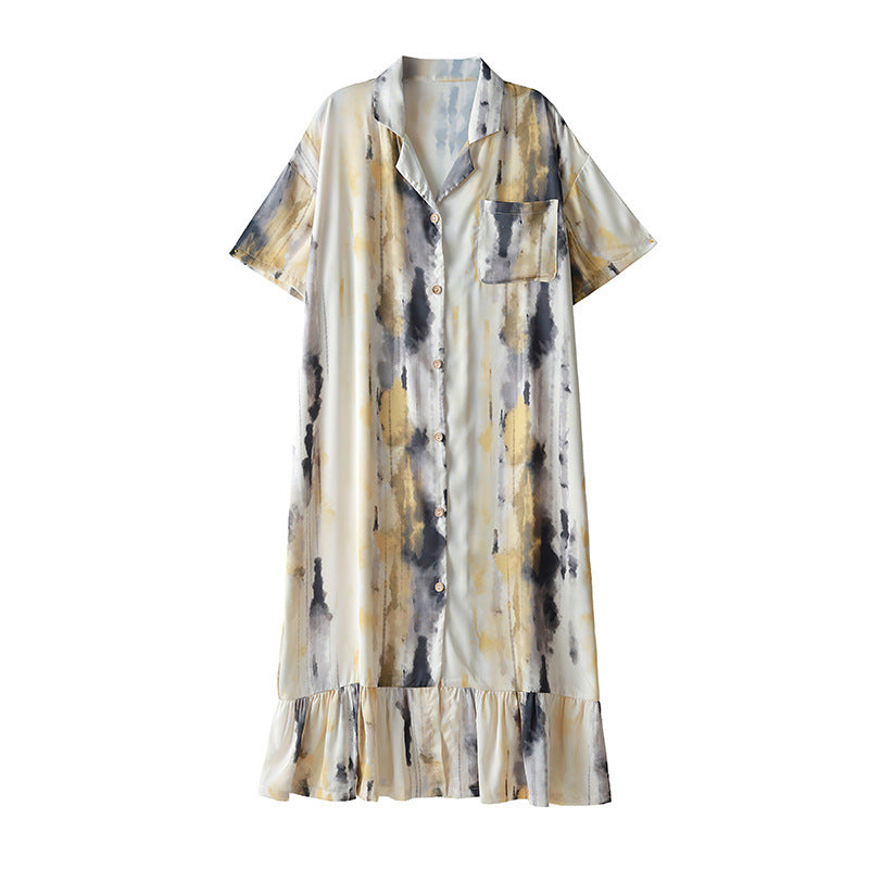 Cool Artificial Silk Nightdress Women's Short Sleeve