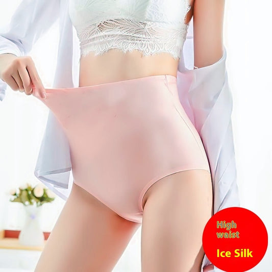 High Waist Ice Silk Women's Seamless Purified Cotton Crotch Belly Contracting Briefs