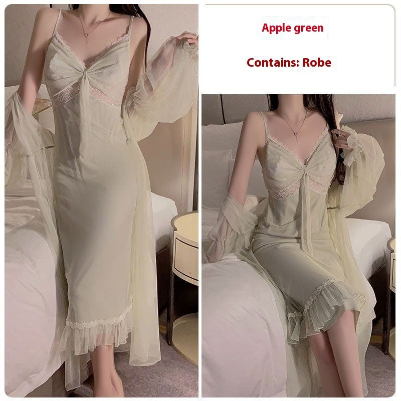New Long Ice Silk Pajamas With Chest Pad