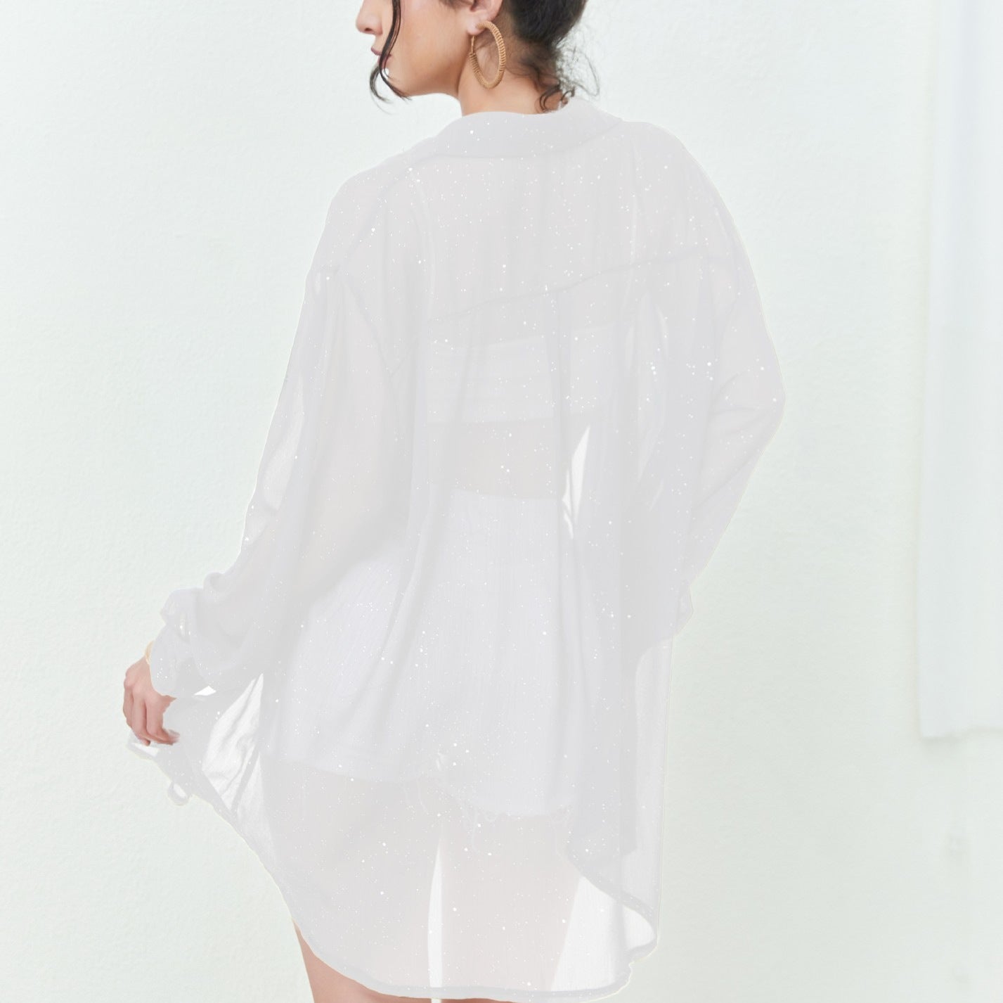 Women's Long Sleeve Thin Lapels Sequined Shirt Casual Shirt