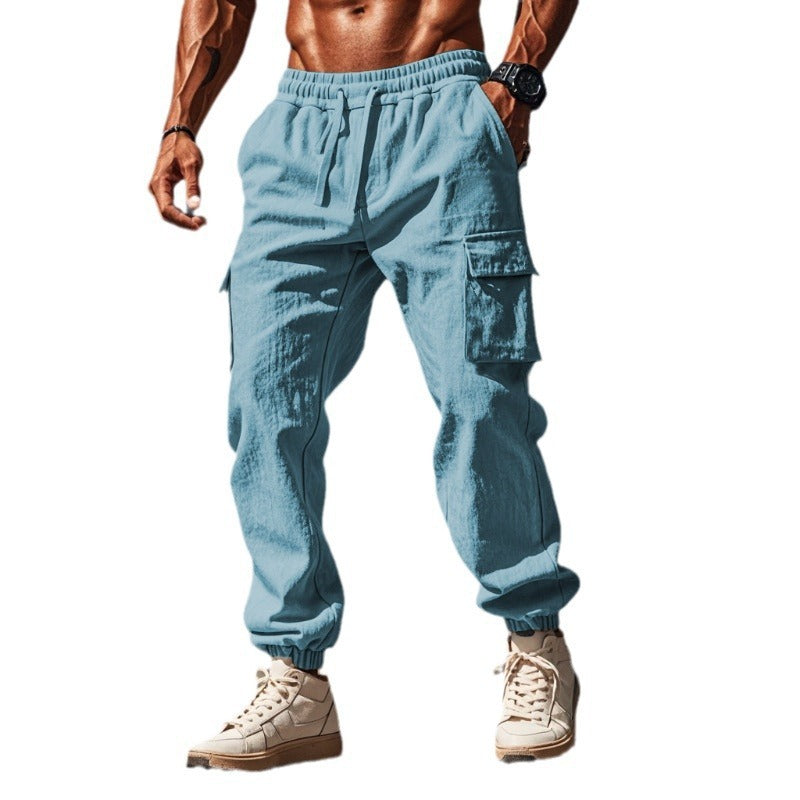 Men's Cotton And Linen Trousers With Multiple Pockets