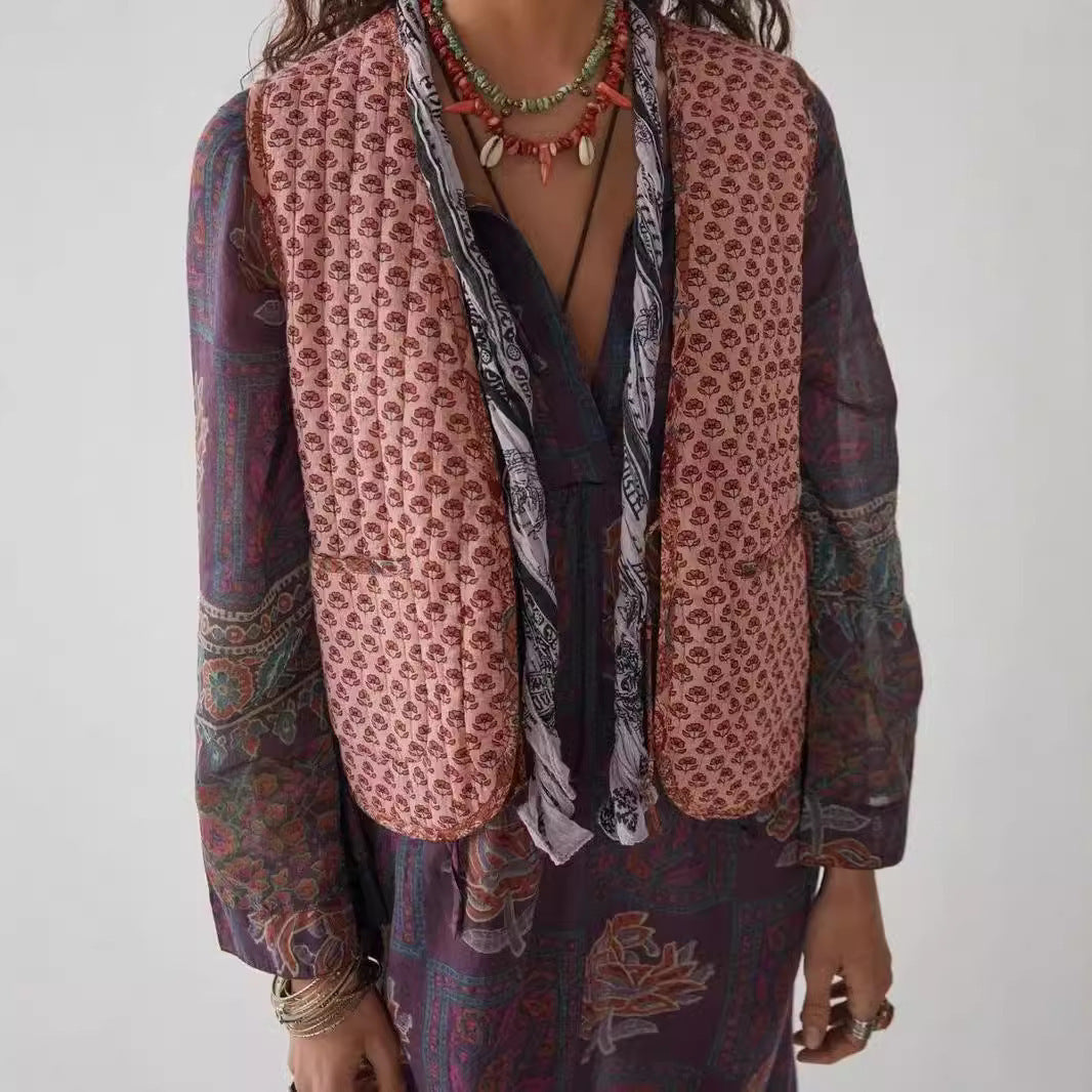 Women's Two-Sided Printed Lace-up Cotton Vest
