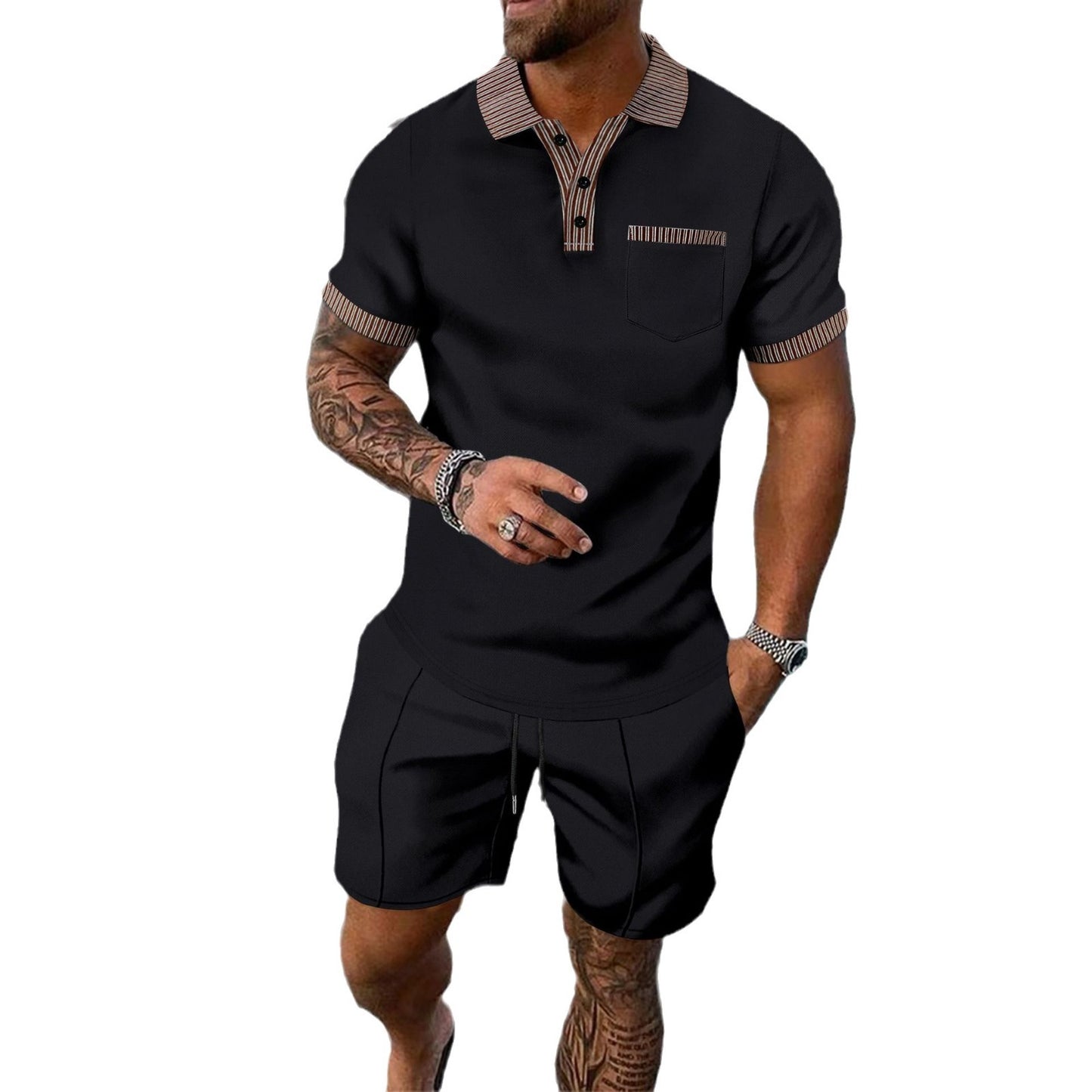 Men's Striped Color Matching Short Sleeve Suit