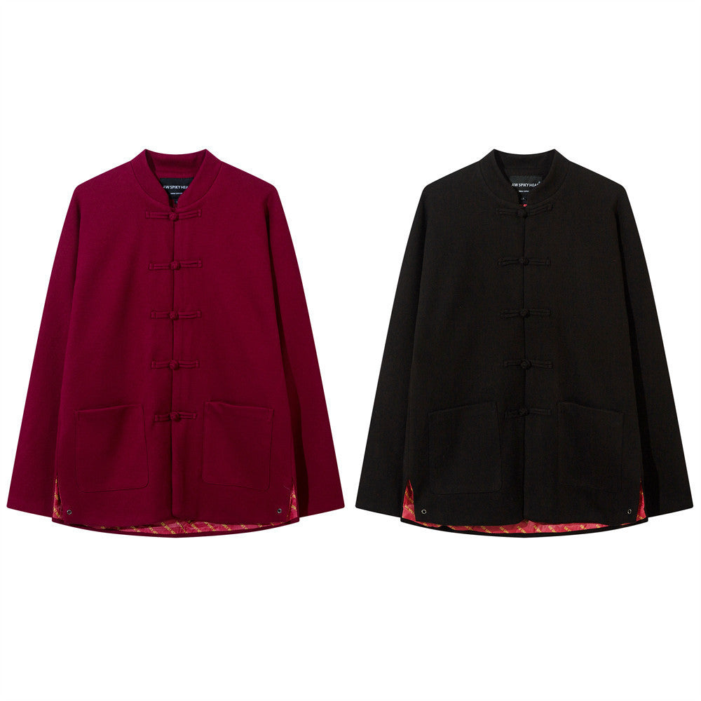 Chinese Style Buckle Stand Collar Casual Tang Suit Coat Men