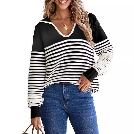 Navy Style Casual Knitted Women's Top