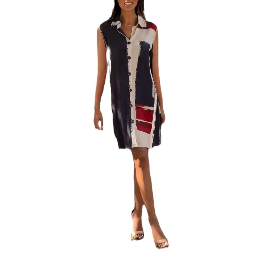 Sleeveless Printed Button Dress Women
