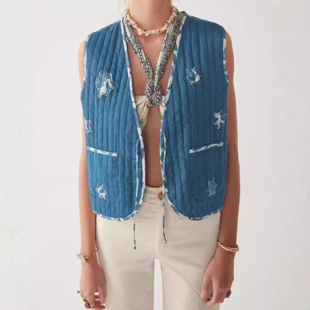Women's Two-Sided Printed Lace-up Cotton Vest
