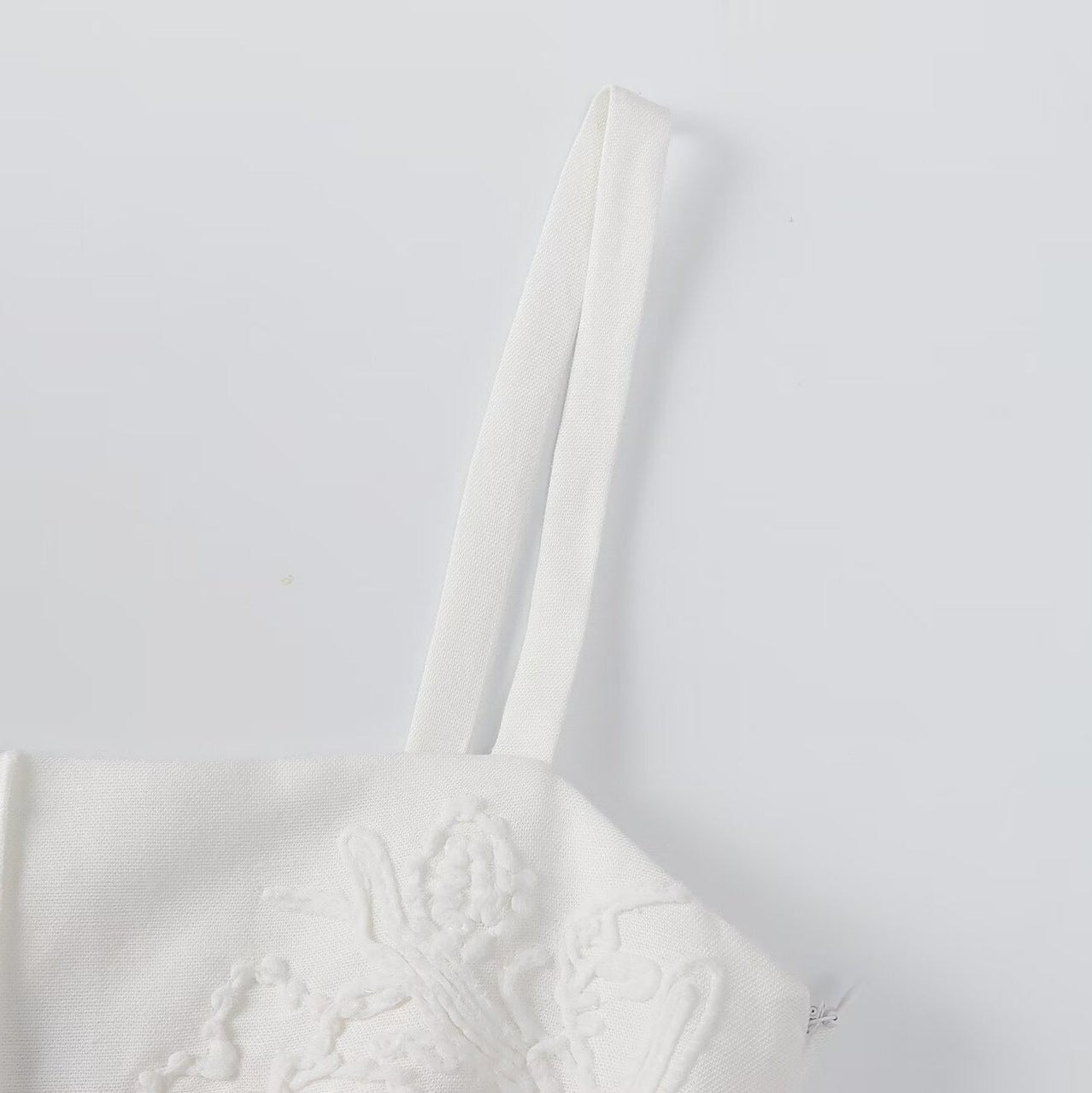 Women's White Embroidered Suspender Midi Skirt
