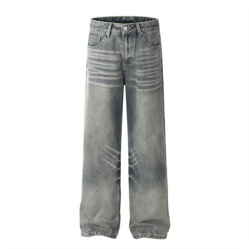 Men's American Style Trend Loose Straight Retro Light Blue Wide-leg Pants